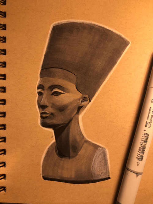 Nerfertiti bust drawing.