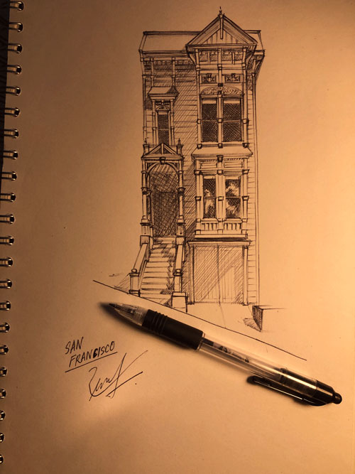 Cityscape drawing of San Francisco.